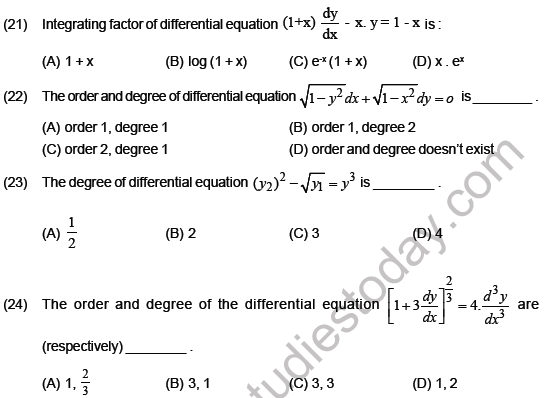 JEE Mathematics Differential Equations MCQs Set B, Multiple Choice ...